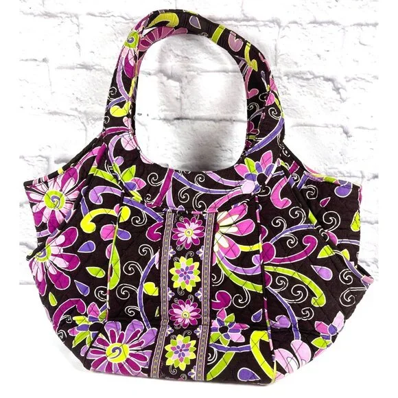 Vera Bradley Shoulder Tote Bag Purple Punch Floral Quilted Purse Pockets Retired - Picture 2 of 16